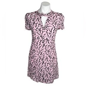 Maje silk floral dress pink black size 2 bow front mini spring summer dress